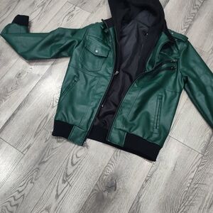 Men's Green Bomber Jacket with Hood